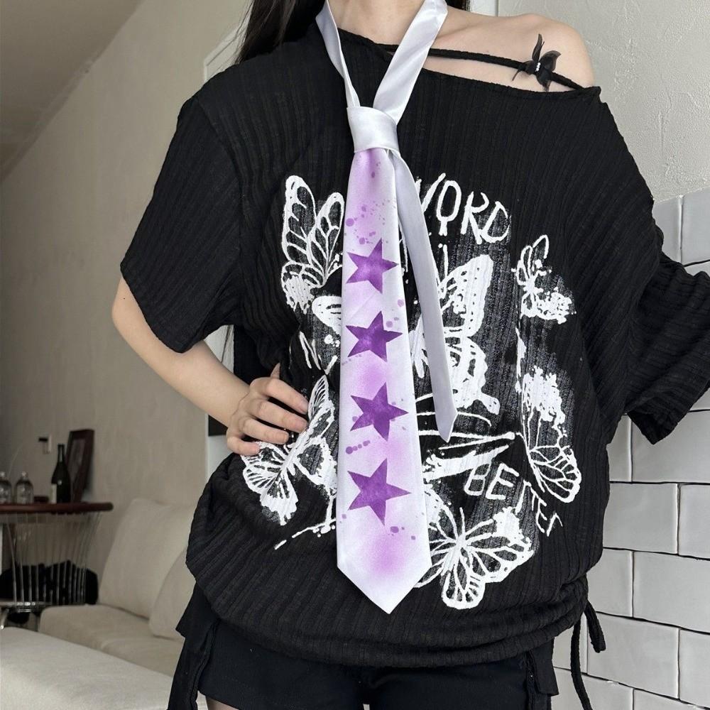 Multi-Use Design Star Print Necktie Y2K Style Hand-Tied Neck Accessory Harajuku Fashion