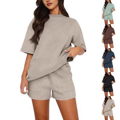 Women's Summer Loose Beach Vacation Leisure Round Neck Vest Elegant Shirt Short Sleeve Shorts