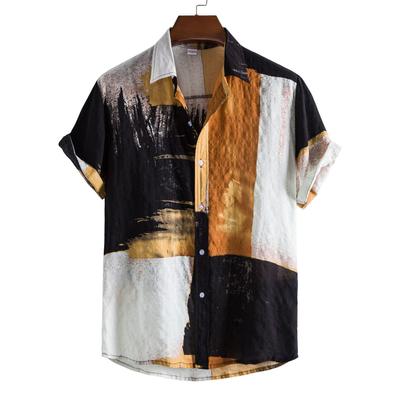 Cárdigan de retazos florales de verano para hombre, camisa informal de manga corta con solapa estilo playa