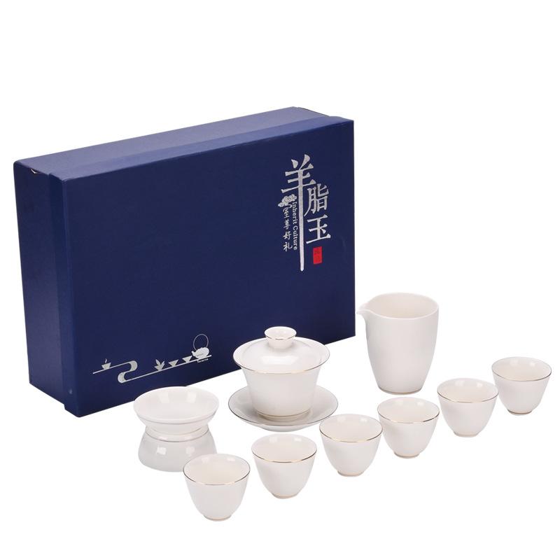 

Тонкий жирный нефритово-белый фарфоровый чайный набор для кунг-фу, китайский офисный чайник, роскошный высококачественный гайвань, чашка для чая