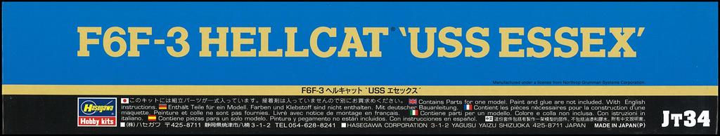 Hasegawa US Navy Hellcat USS Essex Plastic Model JT34 1/48 F6F-3