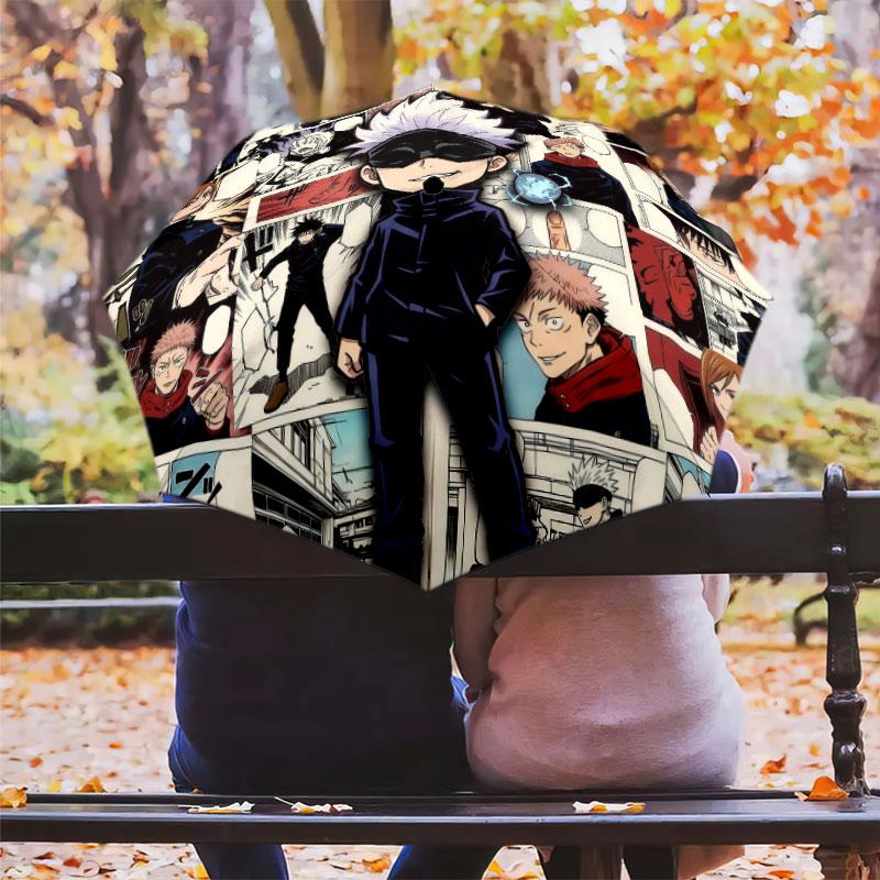 1 PC Automatic Folding Umbrella - Jujutsu Kaisen Pattern Portable Foldable Design With 8 Ribs Christmas Birthday Gifts
