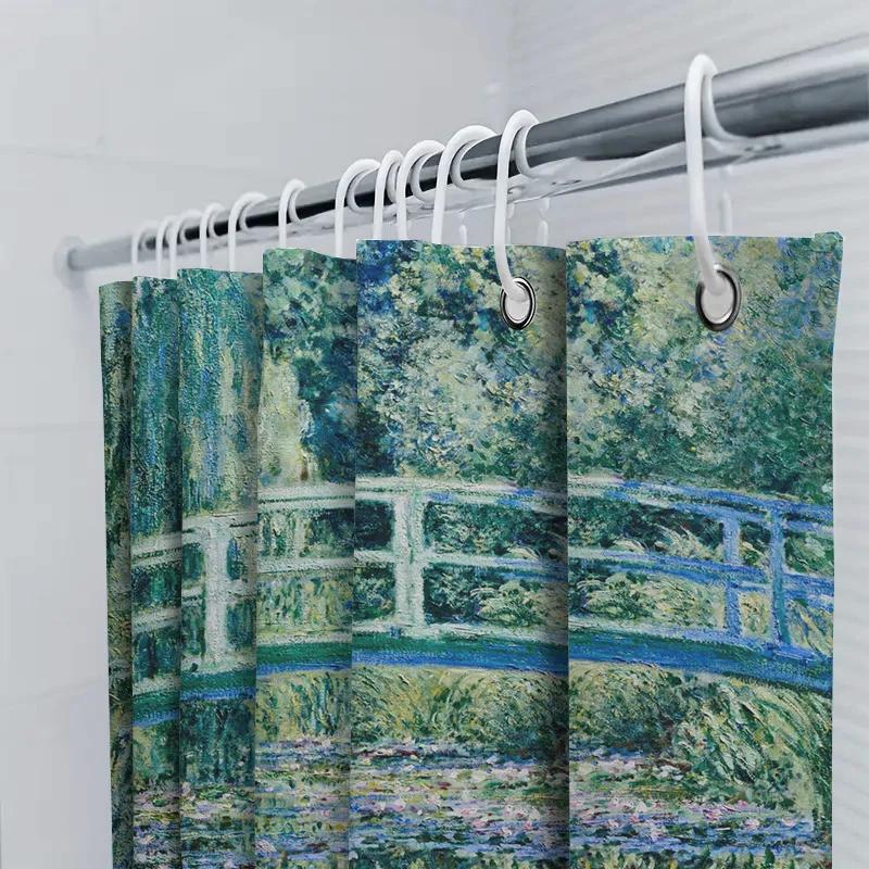 Artystyczna Zasłona Prysznicowa Ogród Wodny Wysokiej Jakości Design Niebieskiego Mostu do Dekoracji Łazienki