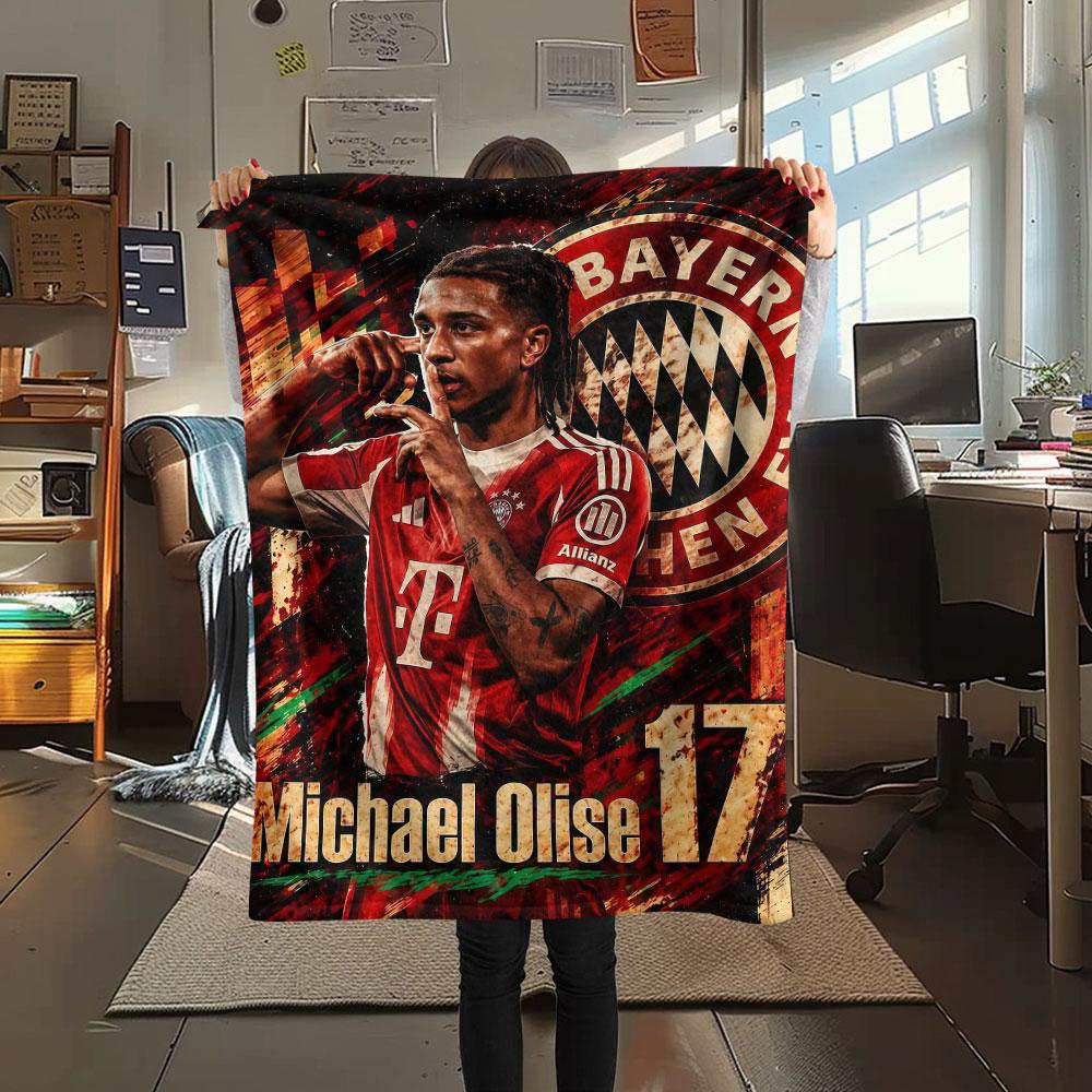 Michael Olise Printed Flannel Blanket, soft throw for bedroom sofa, washable,soccer fan merchandise, great gift.