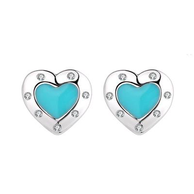 Jewelry S925 Sterling Silver Micro-Inlaid Love Heart Stud Earrings Sweet Ins Cute Wild Female Epoxy Jewelry