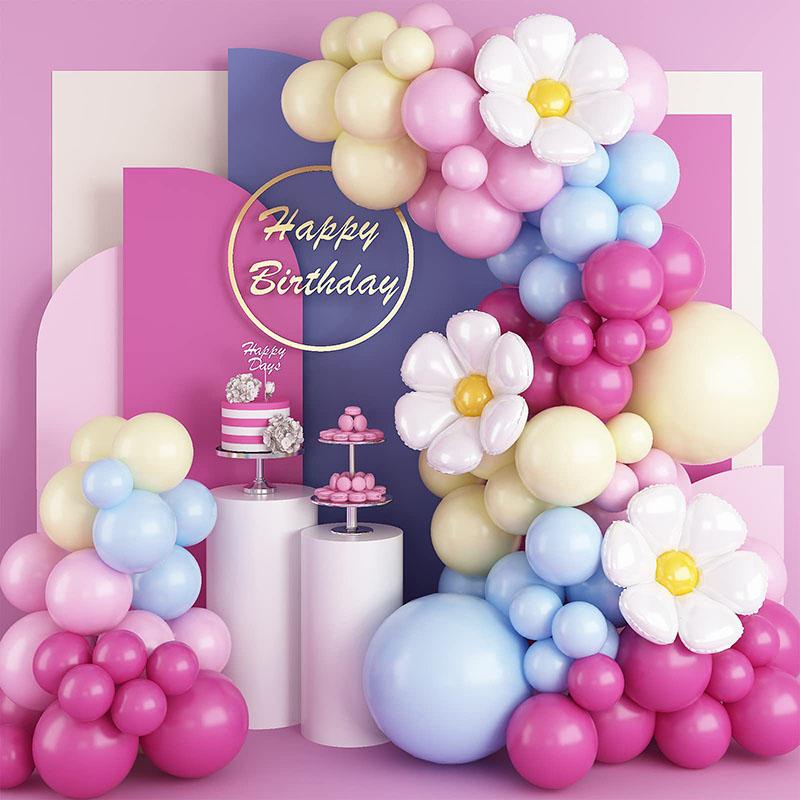 Bridal Shower Wedding Backdrop Decoration Balloon Arch Kit Rose Red Blue Pink Birthday Balloons Set with Daisy Balloons