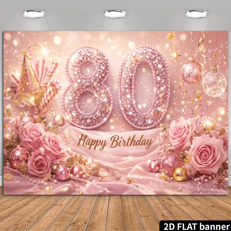 Fondo Fotográfico 2D Rosa Brillante Seda y Rosa Cumpleaños 80