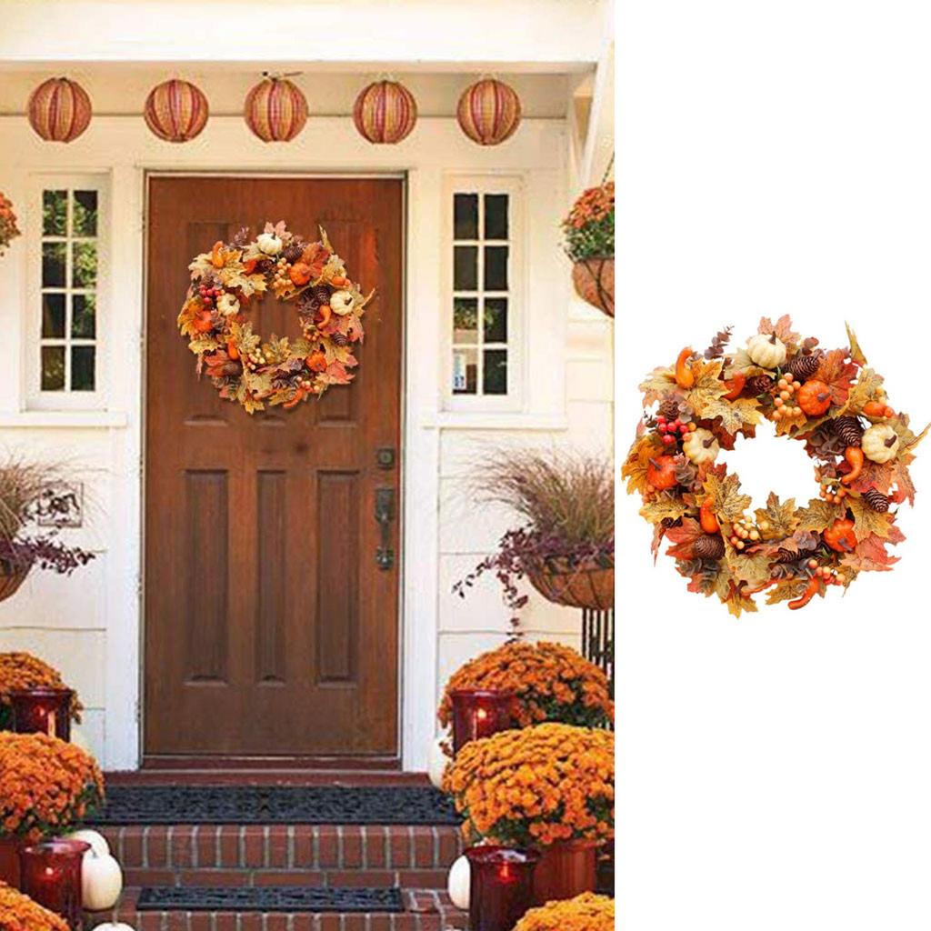 White Pumpkins White Pumpkins Ranunculus Wreath Fall Decor Front Door,Halloween Eucalyptus Wreath House Decoration,DIY Hanging Wreath White Pumpkins Thanksgiving Fall Home Decoration