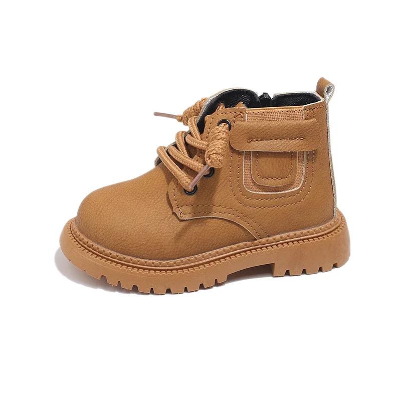 

Детские ботинки для мальчиков Модные Универсальные Девочки Повседневные Ботильоны на платформе Весна Осень Новые Детские Школьные Кожаные Ботинки На молнии 21 жёлтый