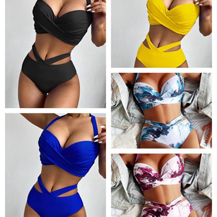 2025 Cross-Border European & American High-Waist Print Bikini Swimwear
