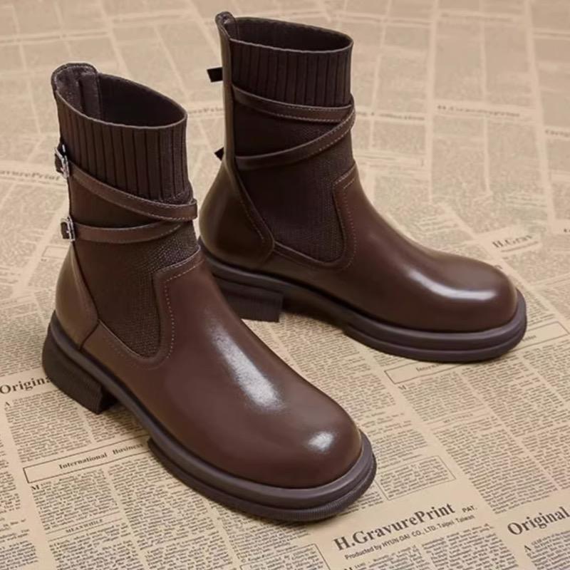 Fashion Women's Boots Fashion Elegant Soft Leather Boot Outdoor Casual Platform Boots for Women Elastic Socks Ankle Boots Zapatos Mujer