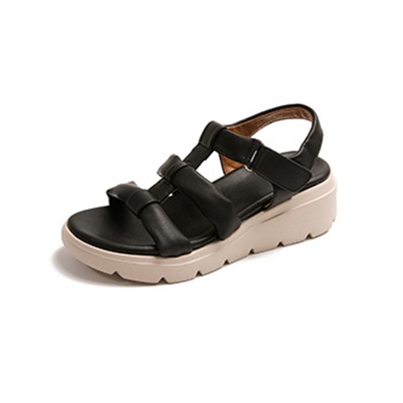 Fashion Retro Thick Bottom Roman Sandals Female Summer New Large Size Versatile Wedges Middle Heel Sandal Casual Solid Open Toe Sandales