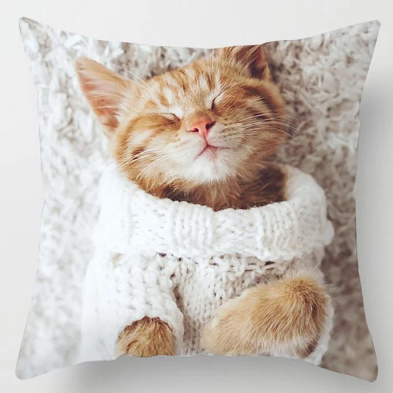 Süße Katze Umarmungskissenbezug Haustier Interaktive Illustration Kissen Heilende Heimdekoration Sofakissen