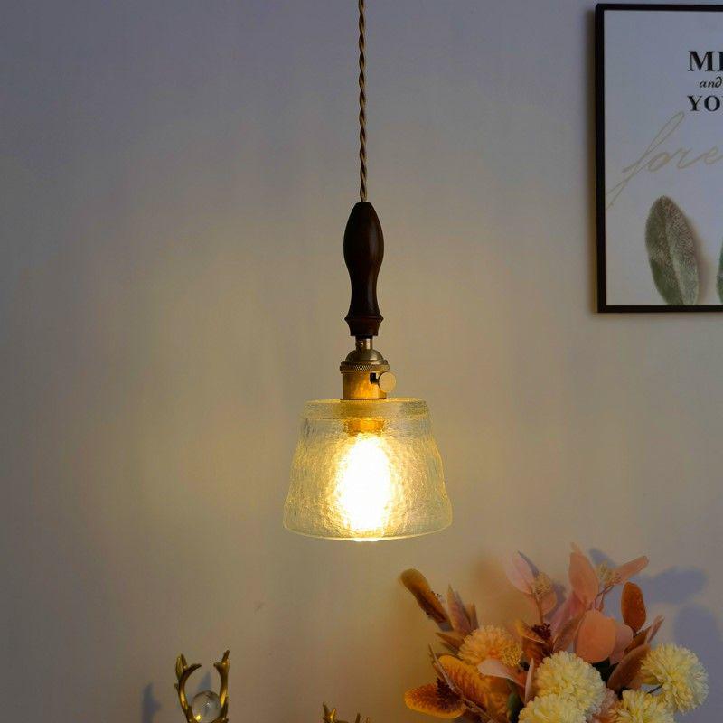 Japanese Walnut Brass Glass Pendant Light for Bar, Restaurant, Bedside, Display, Entrance, Study, Bedroom
