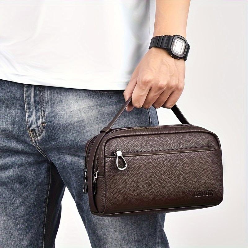 Sacs à main élégants et légers de couleur unie pour hommes, Sacs portables décontractés à fermeture éclair pour les trajets quotidiens, les voyages en plein air