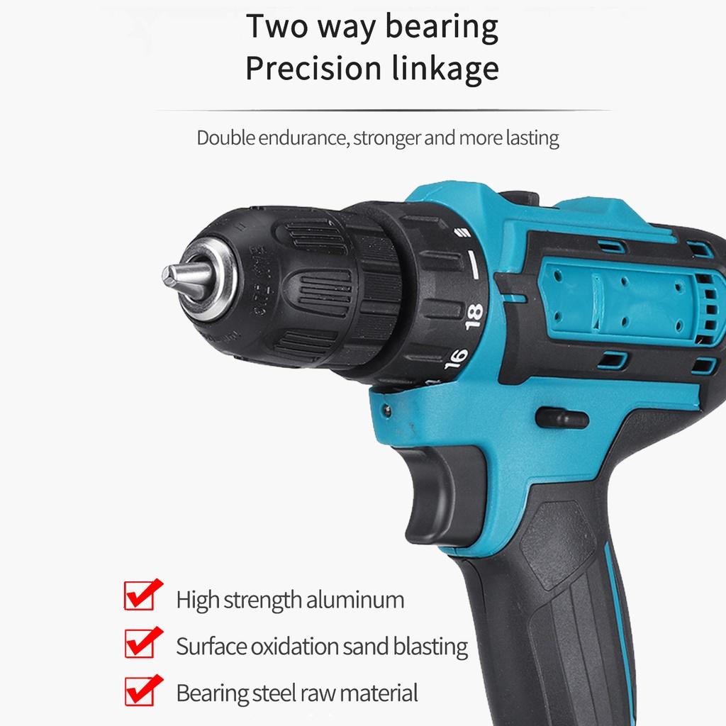 21V Cordless Electric Impact Drill Screwdriver 3 Functions Power Tools Lithium Battery Hand Drill with Box + Drill Bit Set