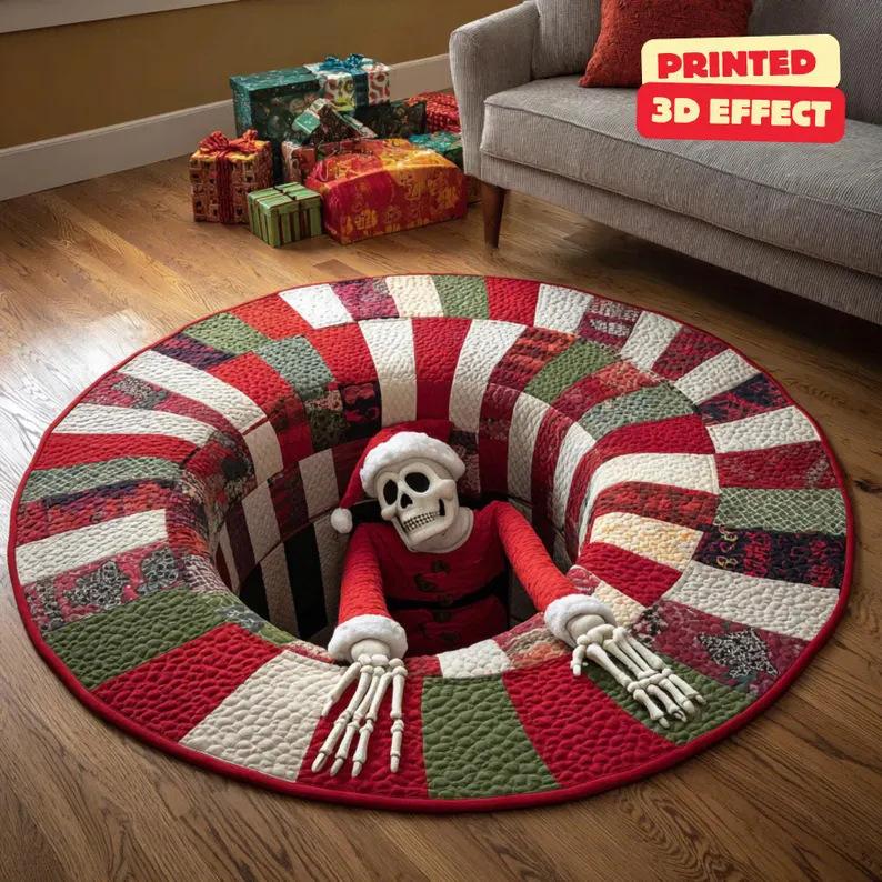 3D Illusion Santa Gnome Red Green White Carpet Non-slip Mat Rug for Christmas Tree Living Room Home Decoration 3D Effect Bedroom