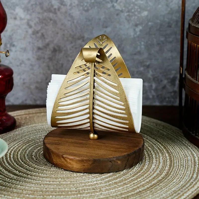 Hollow Metal Paper Towel Rack Light Luxury Home Restaurant El Desktop Paper Towel Storage Golden Leaf Paper Rack