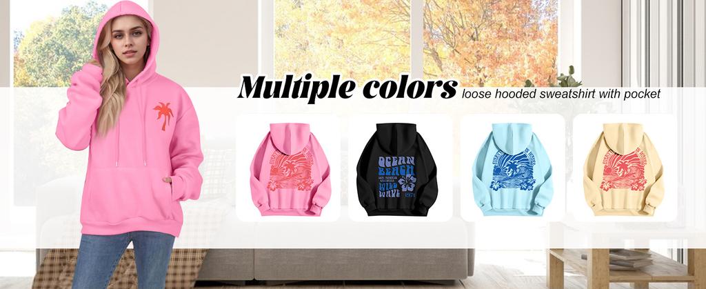 Women's Fashion Women's Lightweight Long Sleeve Pullover With Pockets Preppy Graphic Hoodie