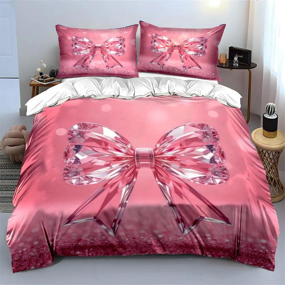 Crystal Bow Decoration Gift Set Bedding Set with 1 Duvet Cover 2 Pillowcases Single Double King Queen Gift