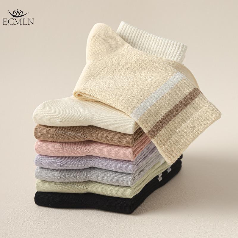 Cotton Women's Mid-calf Socks Girls Ladies' Parallel Bar Striped Casual Sports Socks