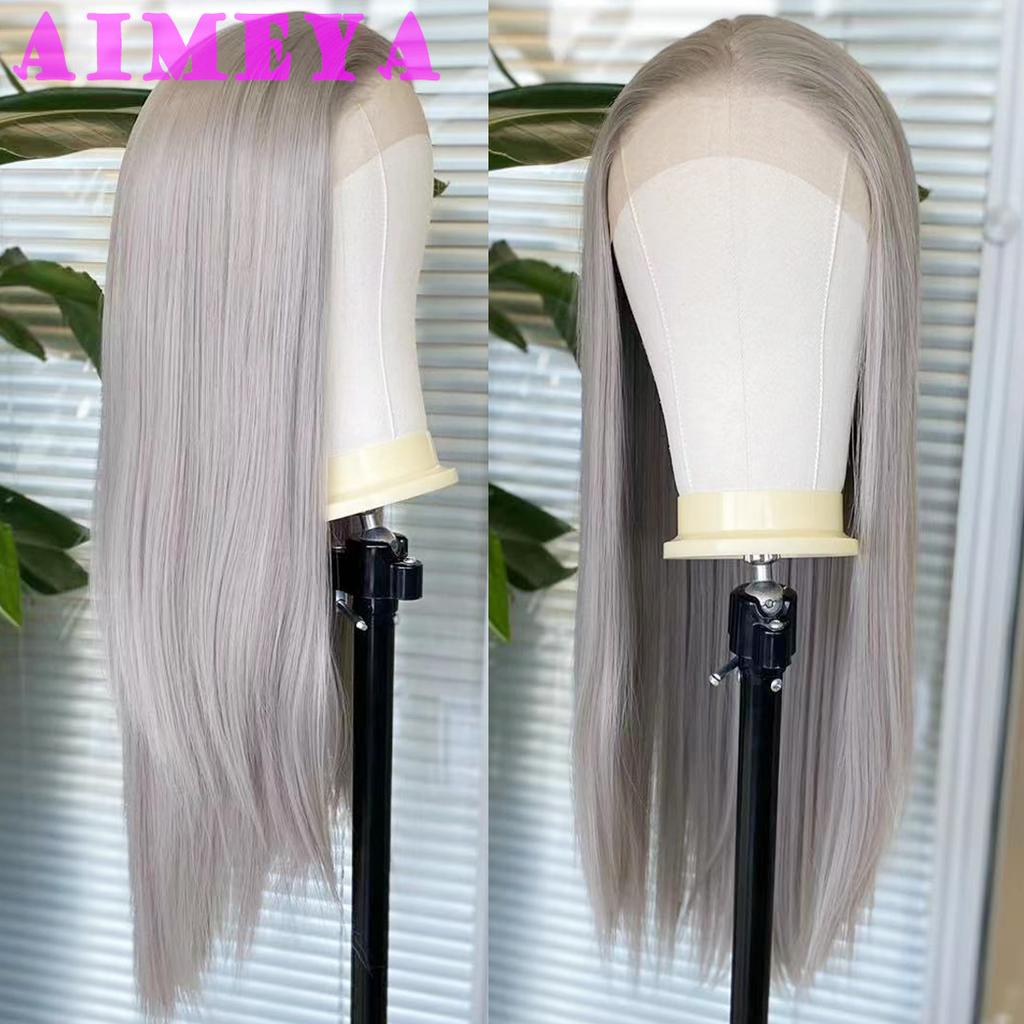 AIMEYA Brown Lace Wigs for Black Women Heat Resistant Synthetic Lace Front Wig Long Silky Straight White Wig  Daily Use