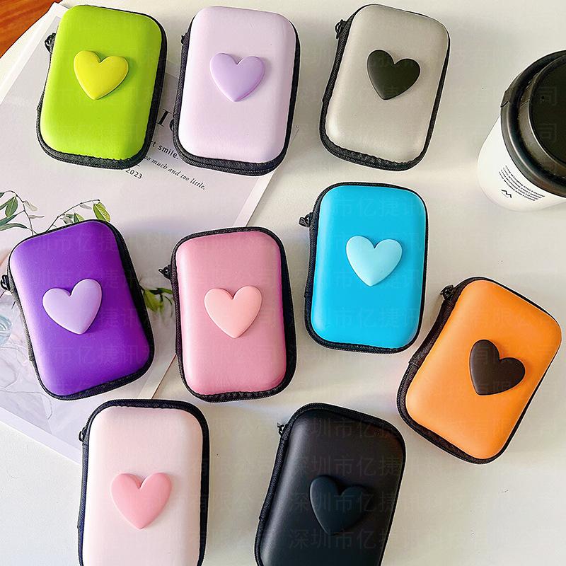3D Love Heart Headphone Data Cable Storage Bags Charger Power Bank Rectangular Box Zipper Bag Pocket Pouch