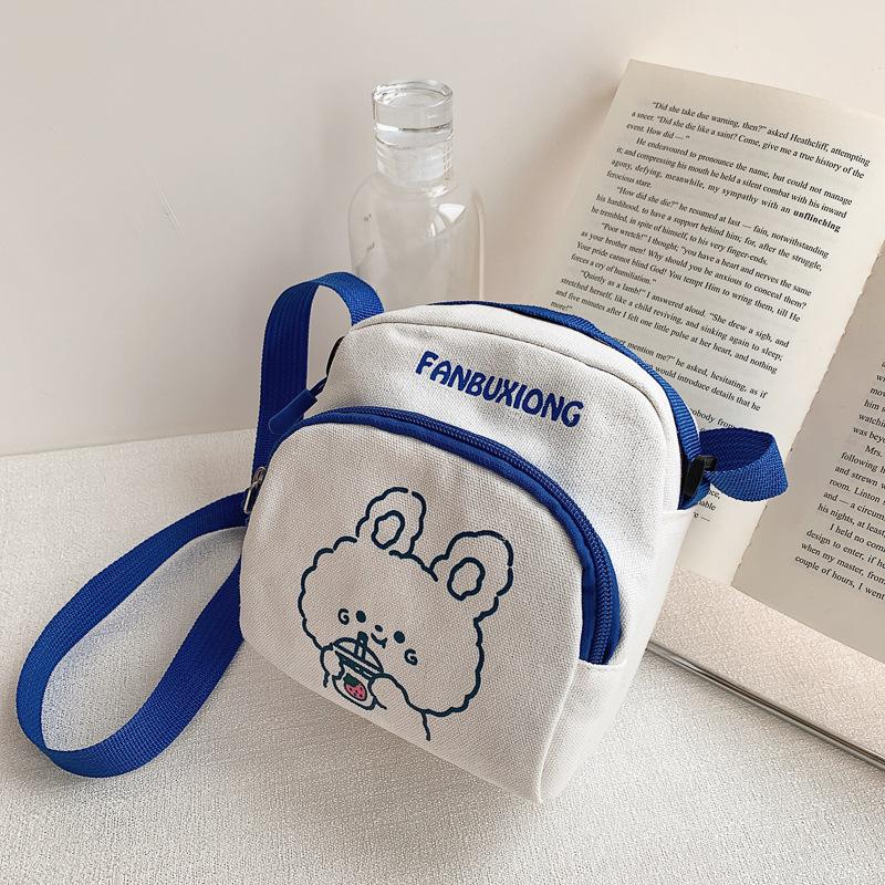 Cute Cartoon Canvas Crossbody Bag for Women, Kawaii Bear and Rabbit Print Mini Square Shoulder Purse, Zipper Closure Single Strap Daily Handbag KTB