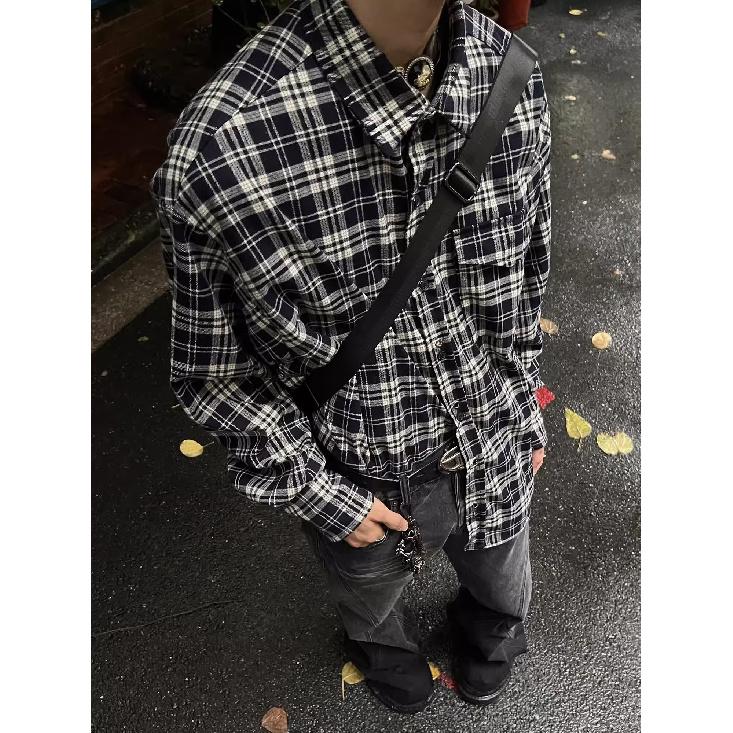 2024 Plaid Long Sleeve Shirt Japanese Hong Kong Style Ins Loose Shirt Boys Summer Trendy Versatile Casual Coat