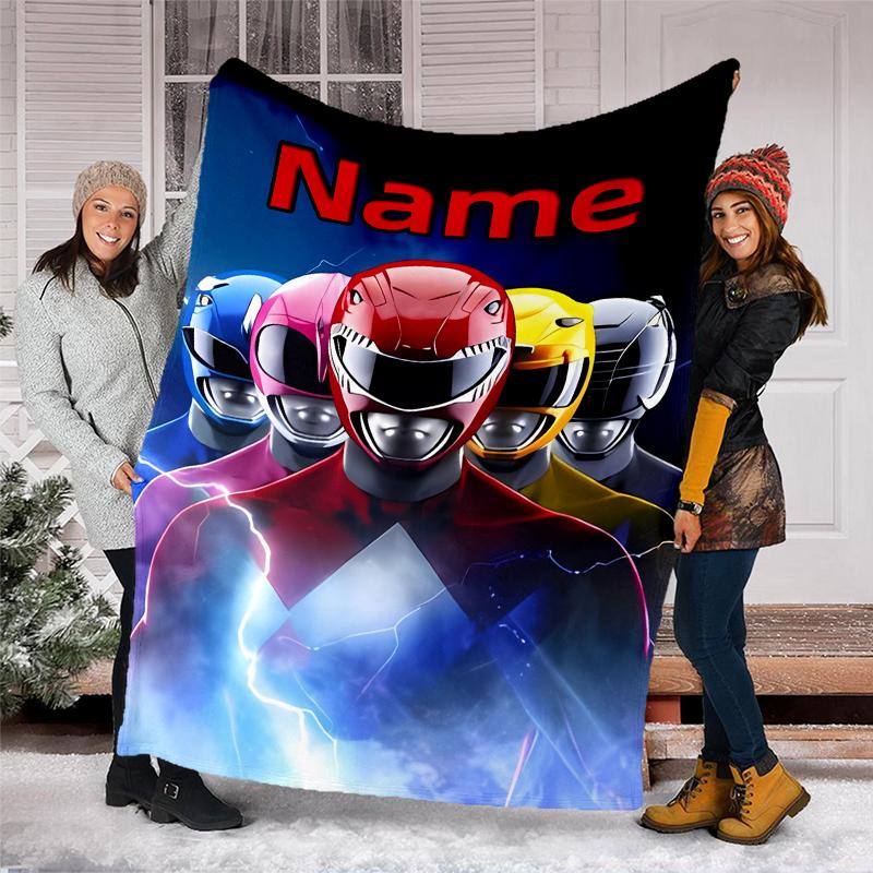 Personalized Custom Name Blanket - Mighty Morphin Power Rangers Print Design,Blanket for Sofa,Bed,Travel,Camping - Soft and Warm, Great Gift