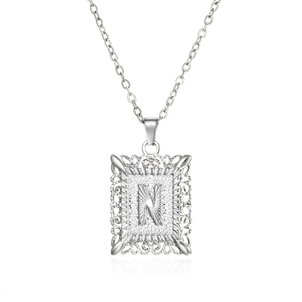 Tide 26 English Letters Stainless Steel Necklace Fashion Square Letter Hollow Pendant Necklace