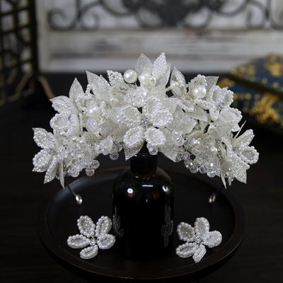 European Style New Luxurious and Atmospheric Handmade Flowers Bride Wedding Crown Headdress Crown Tiara Hair Accessories