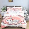 Cute Flowers Rainbow Unicorn Couple Bedding Set Pink Hearts Duvet Cover Pillowcase For Girls Bedroom Decor