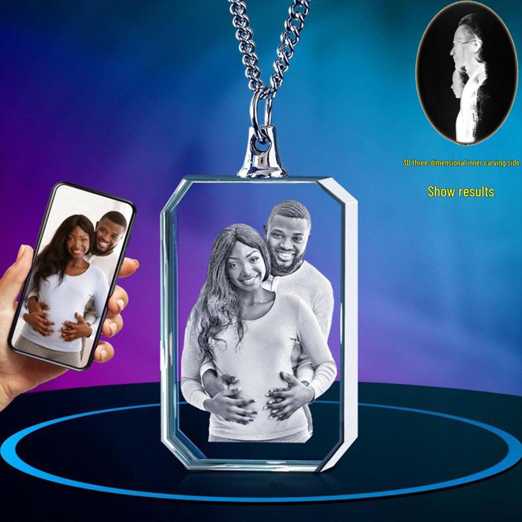 Custom 3D Laser Engraved Crystal Pendant: Portrait & Pet Design Gift