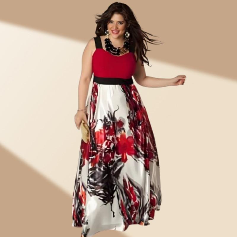 Elegant 2019 Floral Print Sleeveless Maxi Dress For Women In Plus Size Cotton Blend
