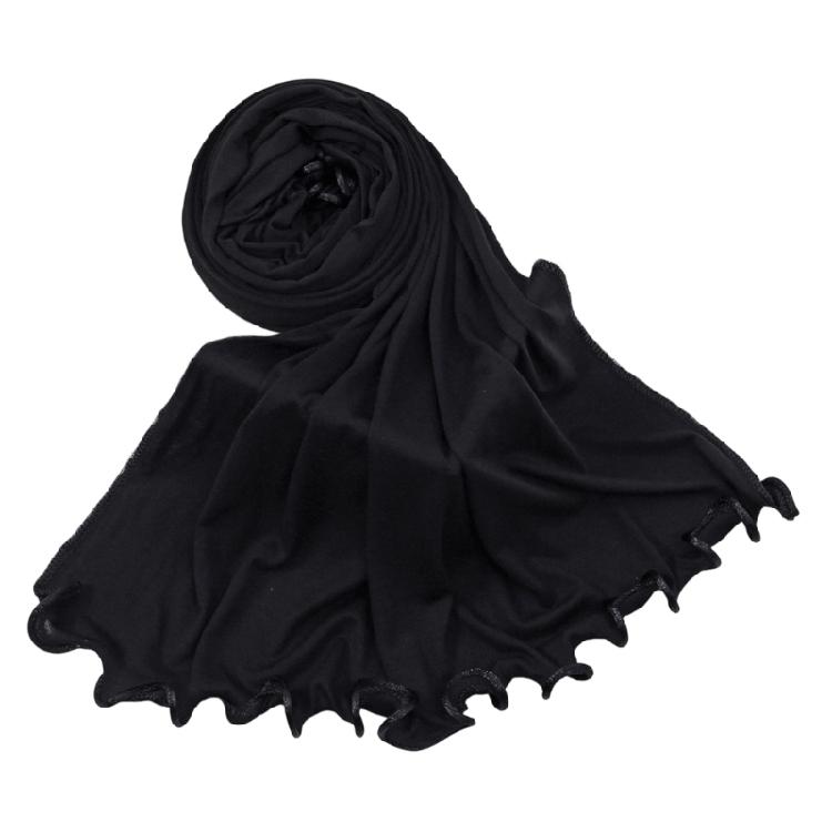 Daily Wear Hijab Scarf for Women Cotton Scarves Head Cover Shawl Wrap with Ruffled Trim for Religious Formal Occasion