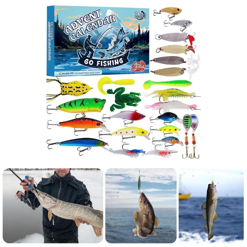 24 Days Christmas Fish Baits Blind Box Fishing Tackle Set Advent Calendar Fishing Accessories Stylish Gift for Fishers