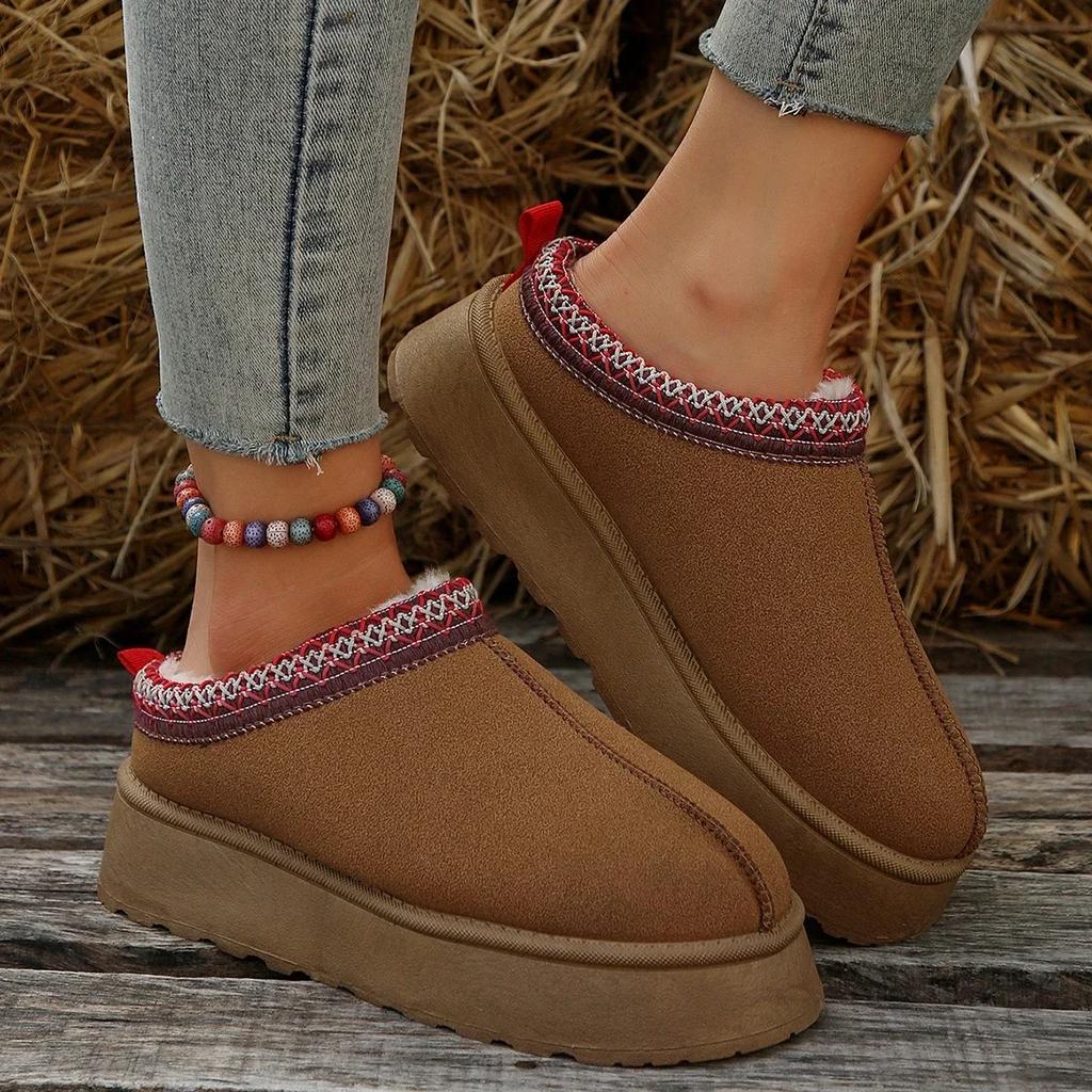 2024 Autumn and Winter Fashion New Solid Color Round Toe Warm Plus Velvet Casual Comfortable Thick Bottom Women's Short Boots