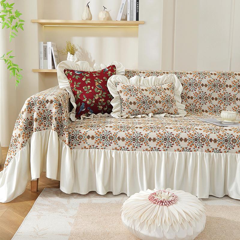 Sofa Towel Skirt Cream Breeze Anti Cat Scratch Sofa Cover Blue Floral Jacquard Thickened Sofa Cushion