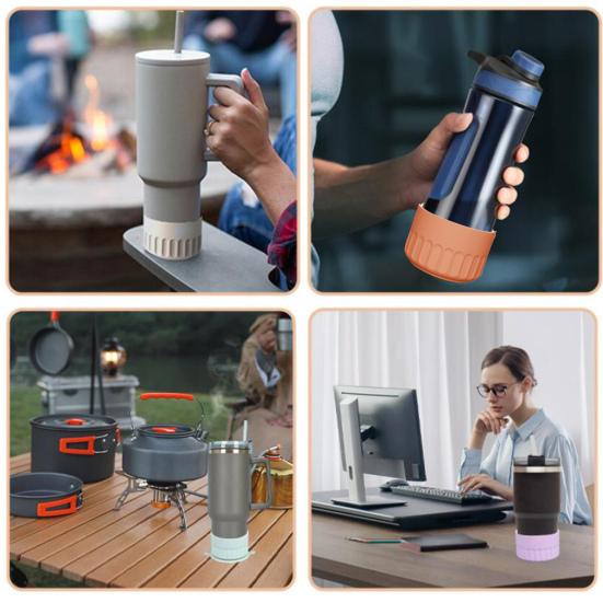 Plastic Water Cup Bottom Protector Water Bottle Protective Boot Sleeve with Non-slip Suction-Cup Bottom Anti-scalding Flask Cup Bottom Bumper Cup