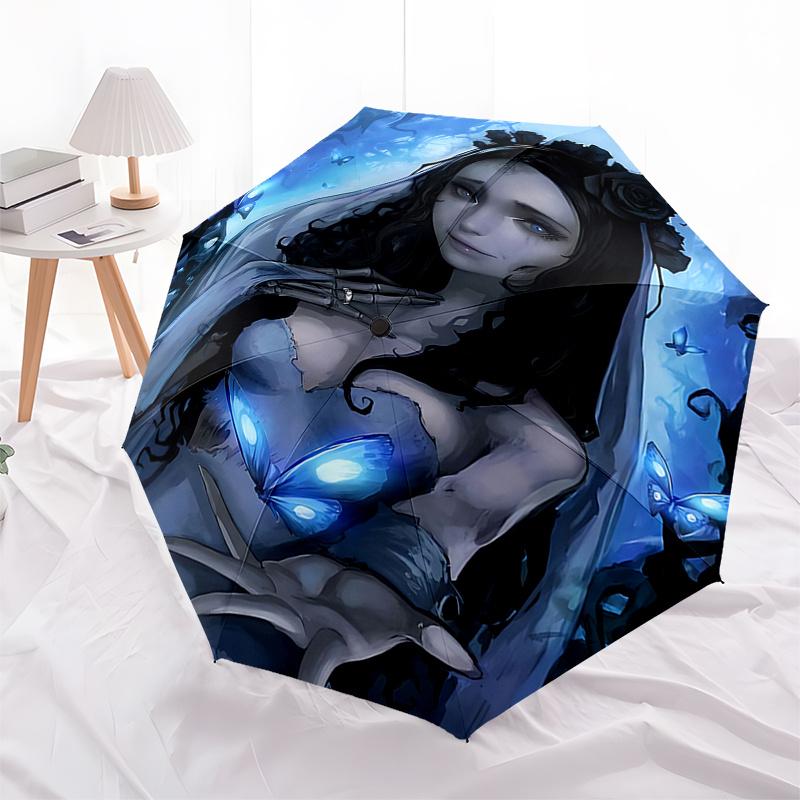 

Corpse Bride Inspired Automatic Opening Folding Umbrella 8 Bone Iron Frame, Suitable for Fans, Travelers, Daily Use, Gift Idea0165b