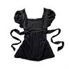 Y2K French Fashion Slimming U-neck Lace Trim Puff Sleeve Women's Top