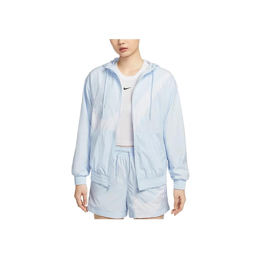 Nike Sportswear Classics Logo UPF 40+ Sun Protection Loose Fit Zip-Up Hooded Long Sleeve Jacket Women Jackets Purple-Blue White HM8972423