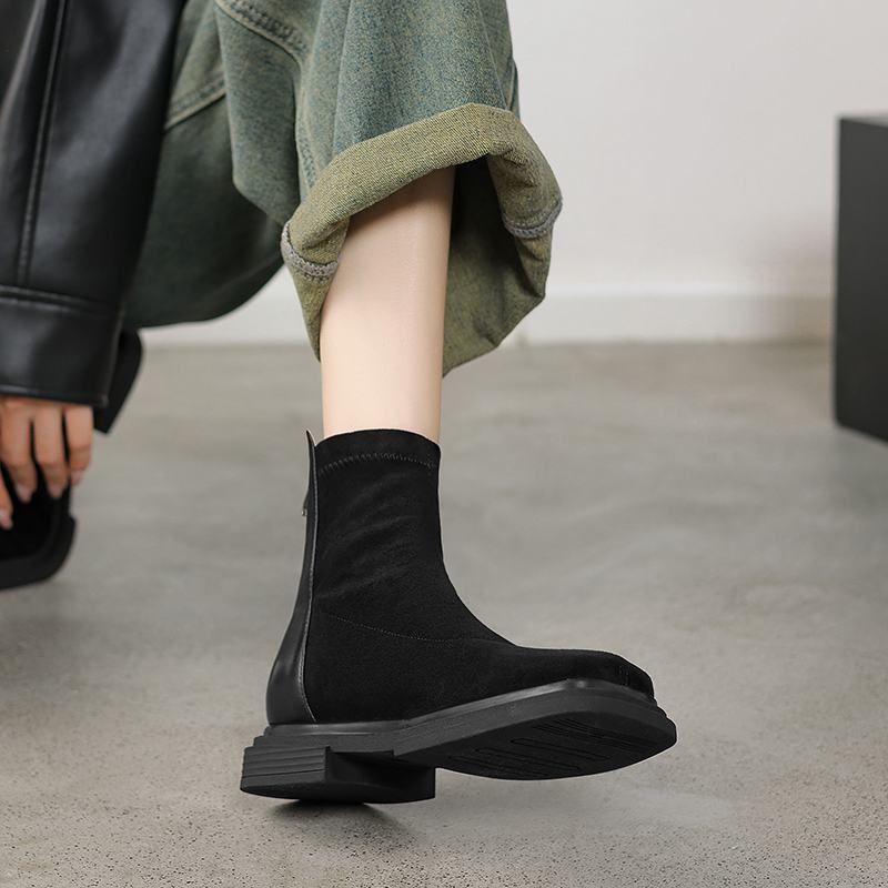 Krazing Pot Cizme de cowboy moderne, cu vârf rotund de iarnă, cu tocuri groase, pentru femei, mărimea 42, botine elastice cu platformă.