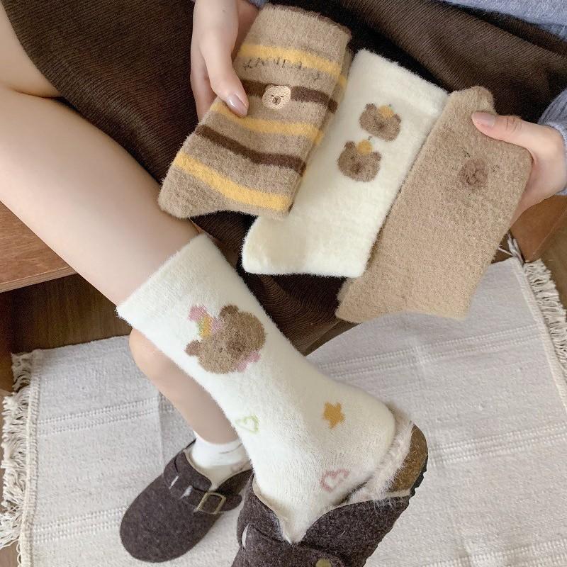 Cute White Australian Velvet Socks Mid-Season Tube Socks Thickened To Keep Warm Winter Home Sleep Loose Floor Socks
