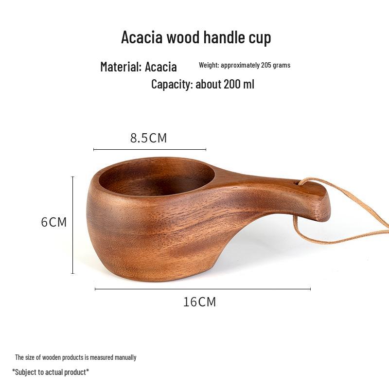 South American Walnut Coffee Cup with Finnish Design and Anti-Scald Acacia Wood Lanyard Handle