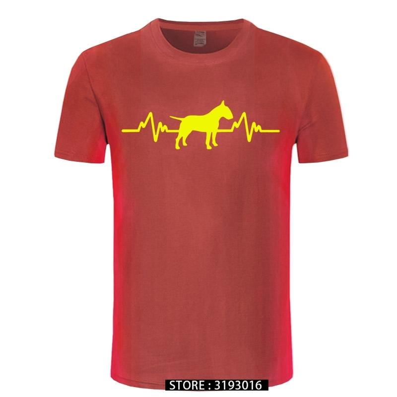Funny Heartbeat English Bull Terrier Dog T Shirt Men Custom Pattern Cotton Short Sleeve Man Joke Present Tshirt Christmas