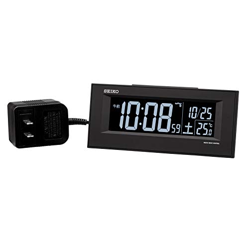 Seiko Clock BC413K, Black Alarm Clock, Radio-Controlled, AC-Powered, Digital, Dimensions: 6.4 x 15.4 x 3.9 cm