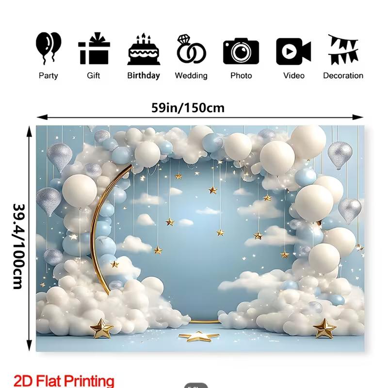 

2D Blue Balloon & Star Backdrop Baby Shower & Birthday Photography Background 47.2x31.5inch/120*80cm