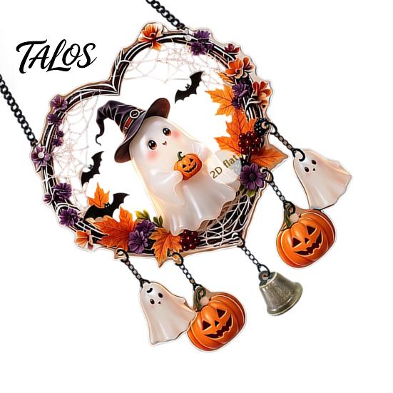 Creepy Skeleton Theme Decor Halloween Acrylic Love Heart Wreath Ornament, Cartoon Owl Ghost Witch Festive Hanging Decoration Decor, Party Pendant with